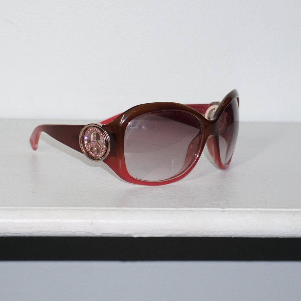 JUICY COUTURE Y2K LIMITED EDITION SPARKLY PEACE SIGN PINK AND BROWN SUNGLASSES